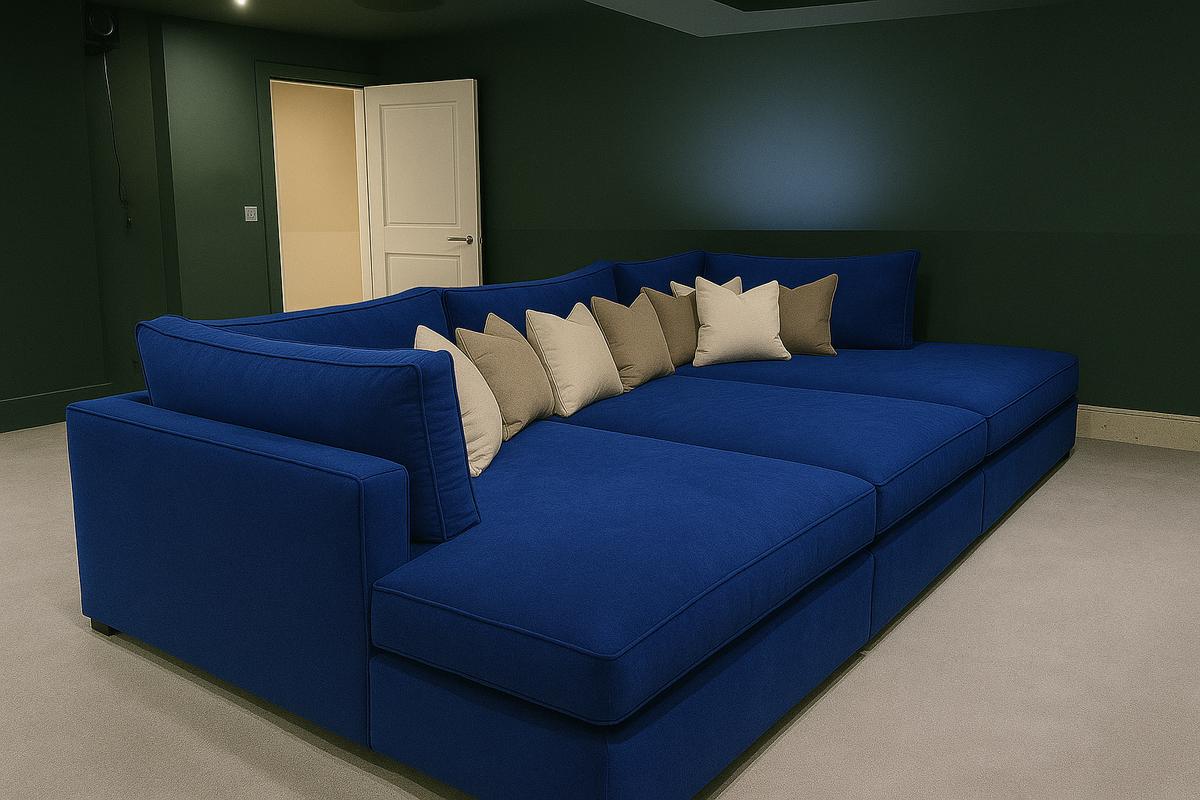 Oscar Cinema Velvet Sofa – Feather Filled Seats - luxury velvet modular sofa in slate by Vogue Vocus view 14