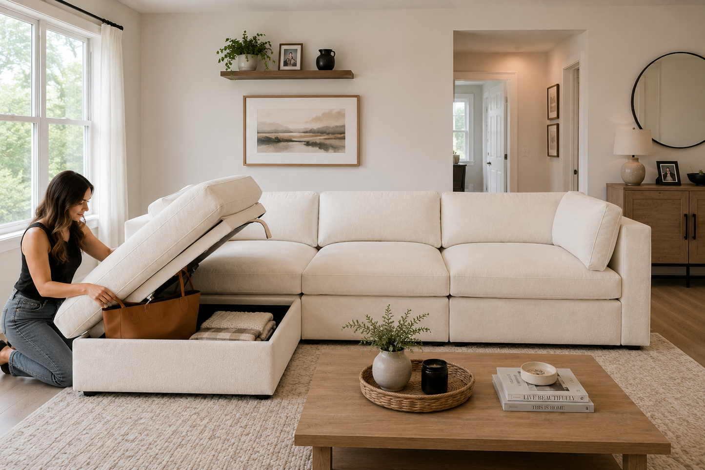 Belva 3 Seater Modular Sofa with Storage Ottoman