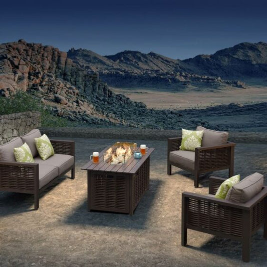 Dalia Sofa Firepit Coffee Garden Set Rattan Aluminiumm - Vogue Vocus outdoor garden furniture set