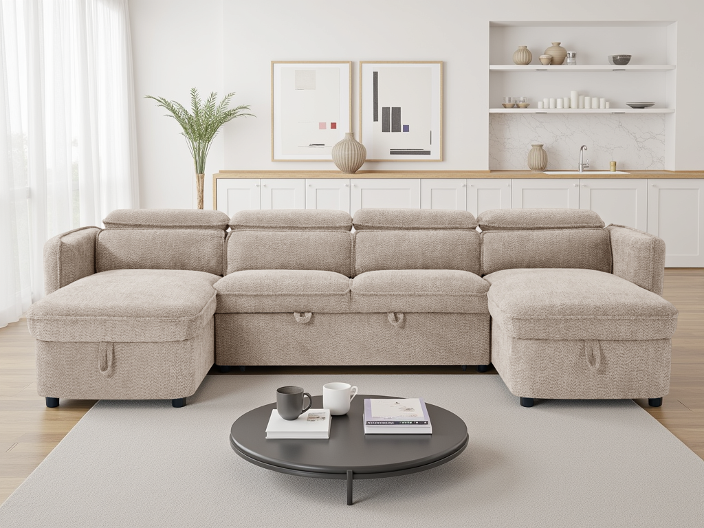 Valenza U-Shape Sofa Bed in Beige