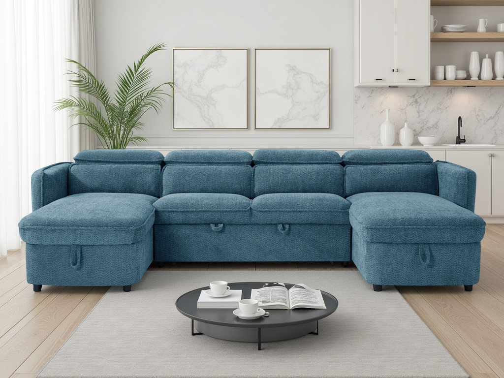 Valenza U-Shape Sofa Bed in Blue