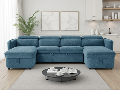 Valenza U-Shape Sofa Bed in Blue