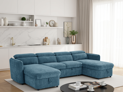 Valenza U-Shape Sofa Bed in Blue