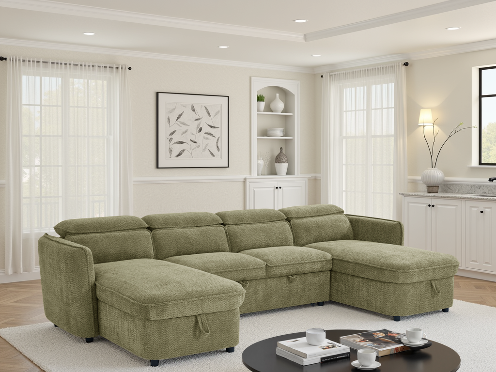 Valenza U-Shape Sofa Bed in Green