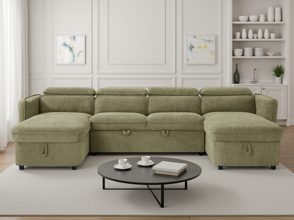 Valenza U-Shape Sofa Bed in Green