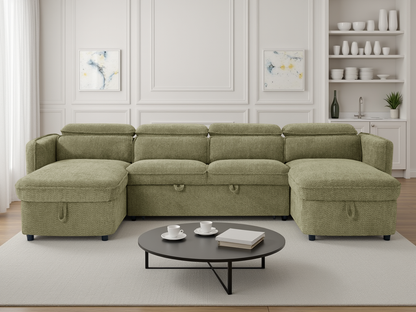 Valenza U-Shape Sofa Bed in Green
