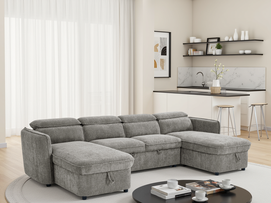 Valenza U-Shape Sofa Bed in Grey