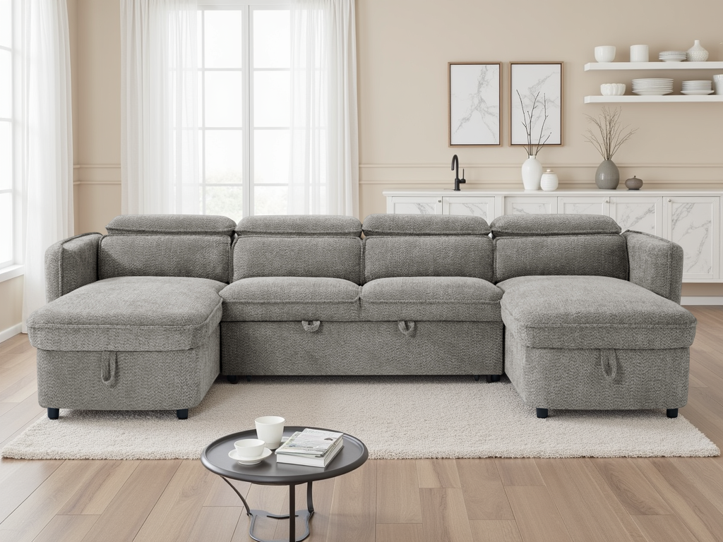 Valenza U-Shape Sofa Bed in Grey