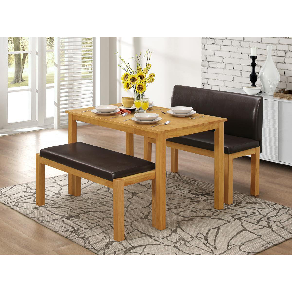 Hamra Dining Set with 2 Benches Natural Oak - luxury dining furniture