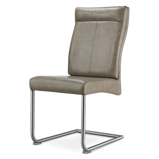 Harper Special Faux Leather Brown Dining Chairs with Brushed Stainless Steel (2s) - luxury dining furniture