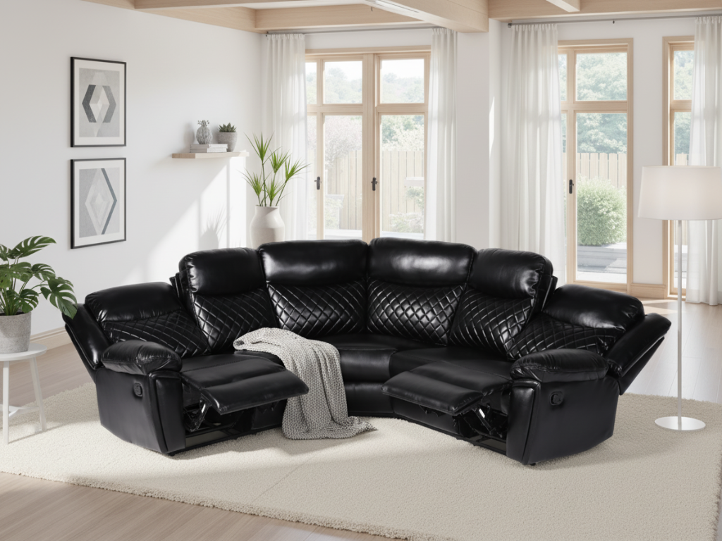 Luna Large Corner Recliner Sofa in Black