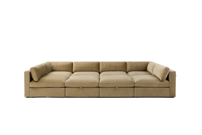 Belva Grand Pit Modular Sofa with Storage - luxury fabric U-shape sofa in cream by Vogue Vocus