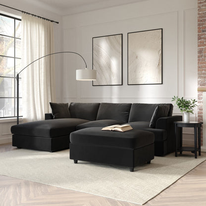 Verona Right Hand Chaise Corner Sofa and Footstool - luxury velvet corner sofa in grey by Vogue Vocus view 9