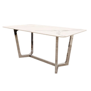 Lucien Chrome Polar White 1.6m Dining Table - Polar White Sintered Stone / Chrome Base