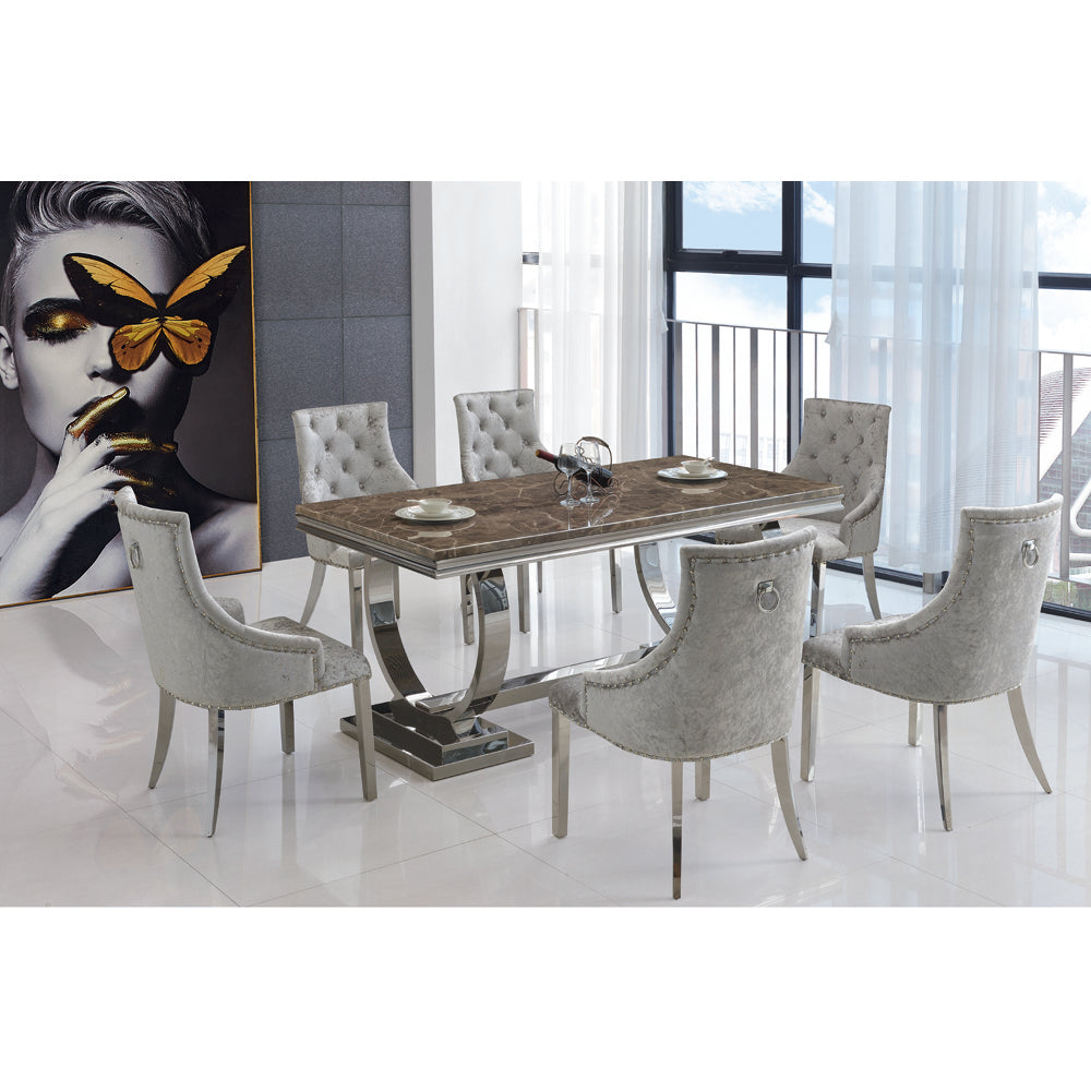 Langa Marble Dining Table with Stainless Steel Base - luxury dining furniture