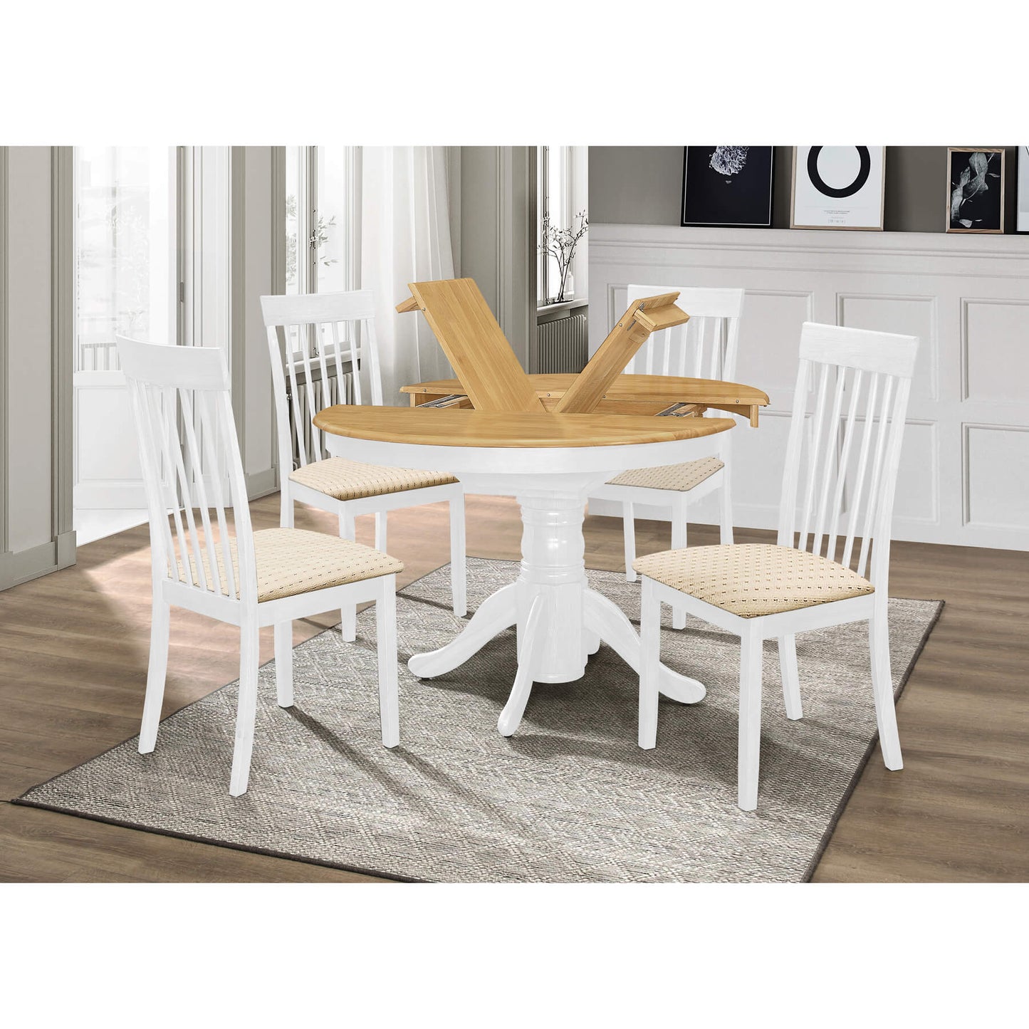 Leicester White Dining Set with 4 Dining Chairs Light Oak and White - luxury dining furniture