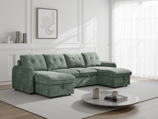 Monaco U-Shape Sofa Bed in Green