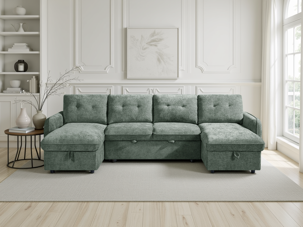 Monaco U-Shape Sofa Bed in Green