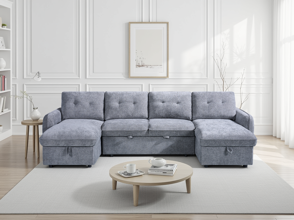 Monaco U-Shape Sofa Bed in Grey