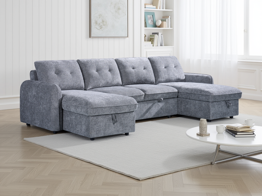 Monaco U-Shape Sofa Bed in Grey