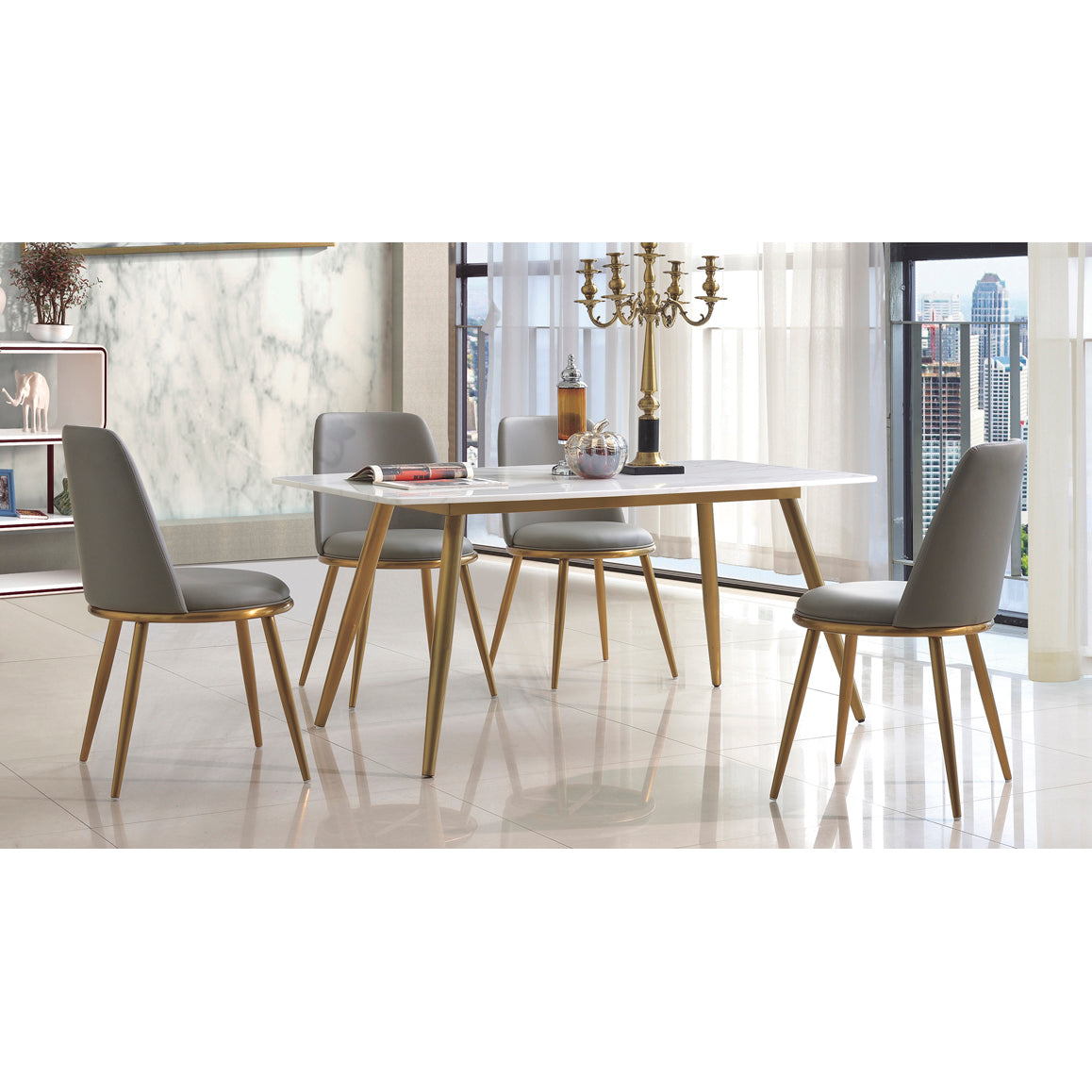 Namibia Faux Leather Dining Chair Stainless Steel Gold and Grey - luxury dining furniture