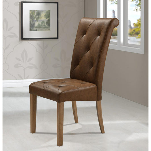 Nicole Faux Leather Solid Rubberwood Chair Brown Two Tone - luxury dining furniture