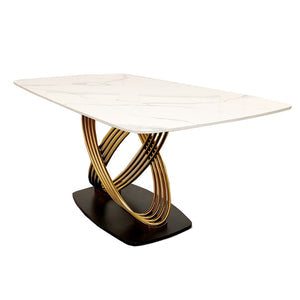 Orion Luxe Gold Ring 1.8m Dining Table - Polar White Sintered Stone / Gold Base