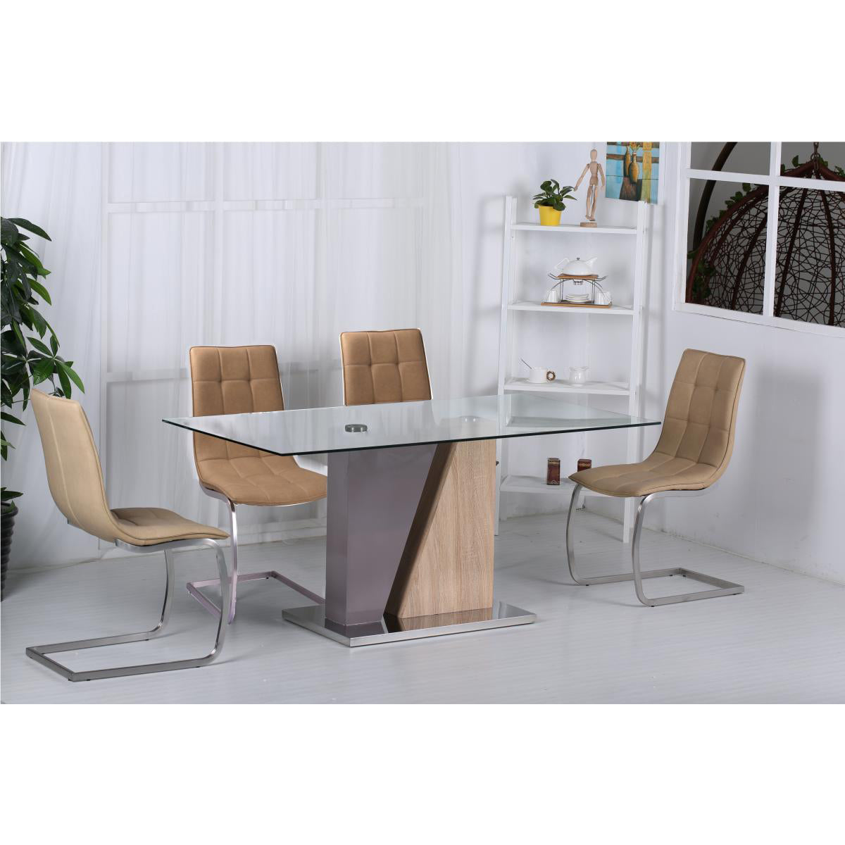 Olivia Glass Dining Table Champagne and Natural - luxury dining furniture