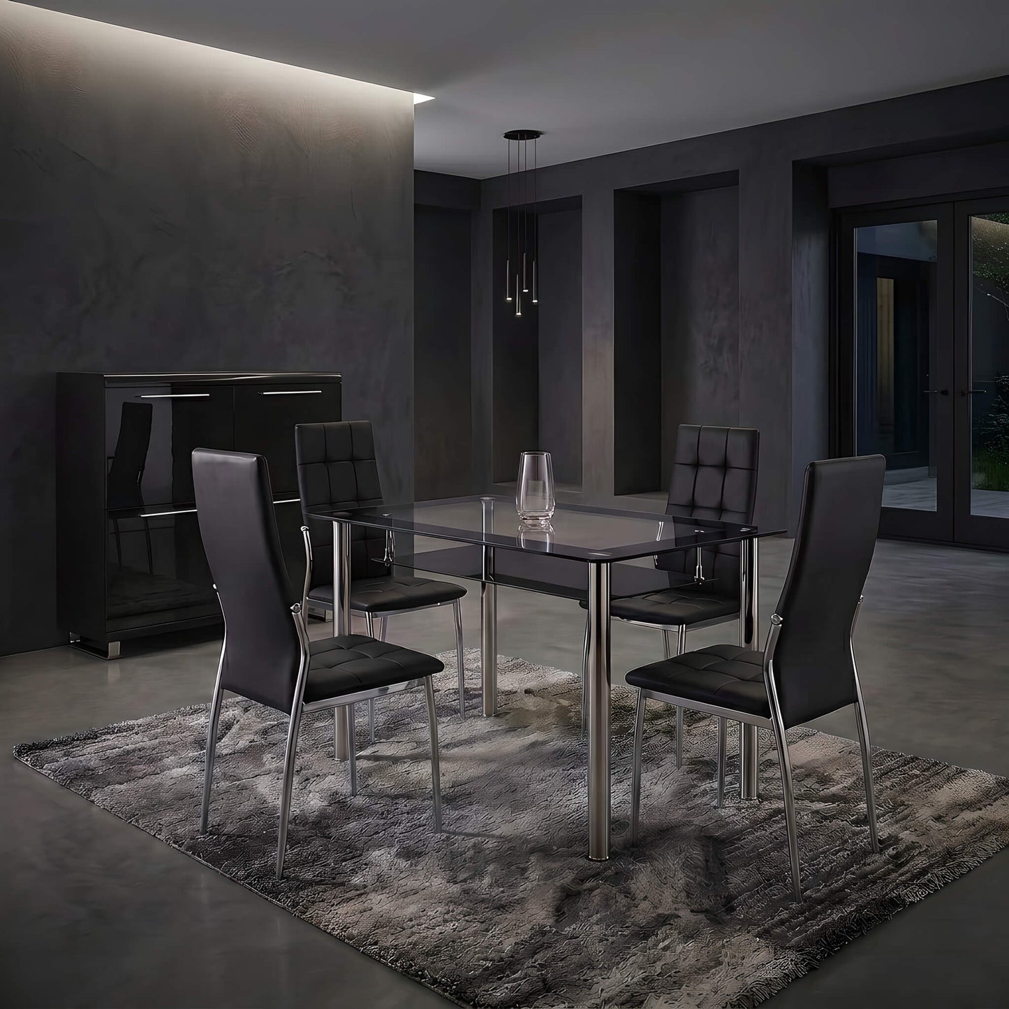 Oyster Faux Leather Dining Chairs Black and Chrome - luxury dining furniture