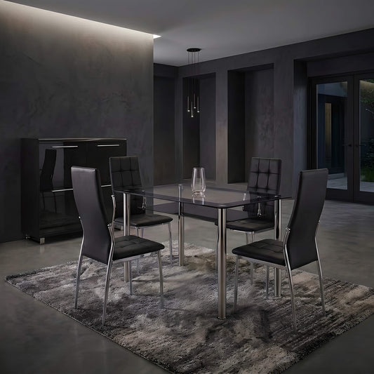 Oyster Faux Leather Dining Chairs Black and Chrome - luxury dining furniture