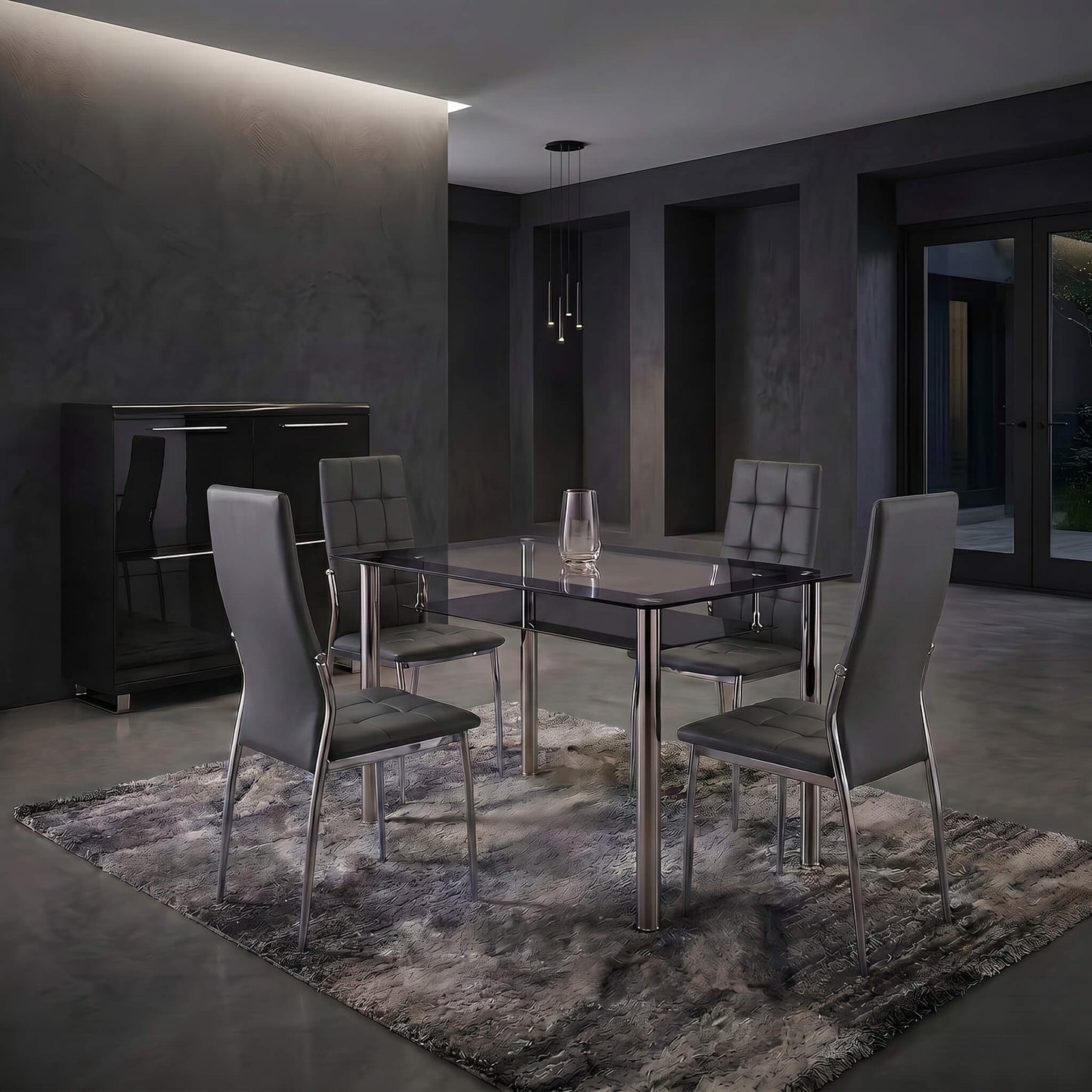 Oyster Faux Leather Dining Chairs Grey and Chrome - luxury dining furniture