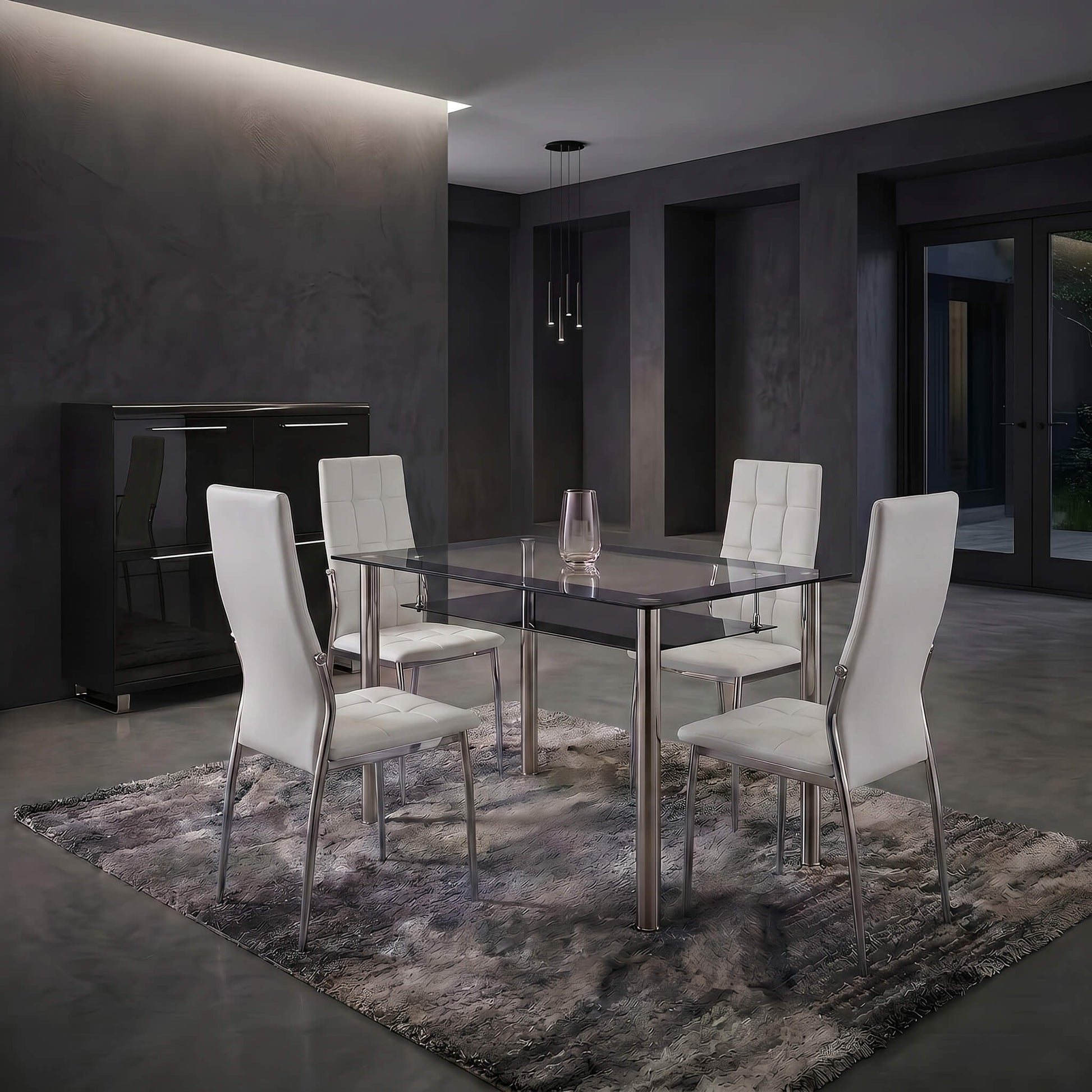 Oyster Faux Leather Dining Chairs White and Chrome - luxury dining furniture