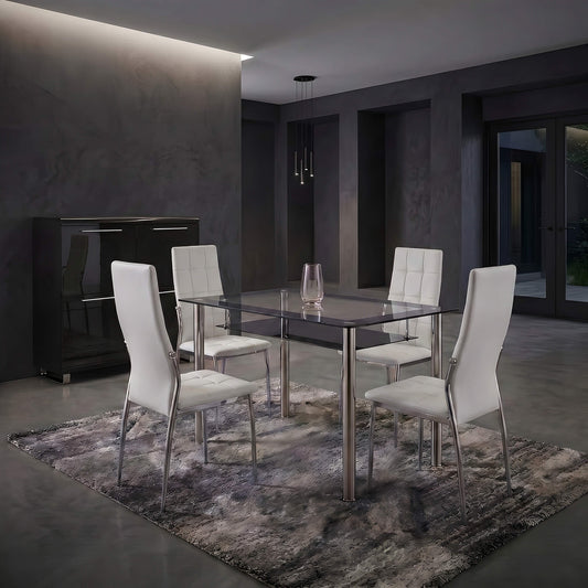 Oyster Faux Leather Dining Chairs White and Chrome - luxury dining furniture