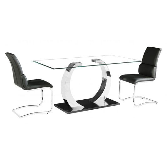 Phoenix Glass Dining Table with Stainless Steel Base - luxury dining furniture