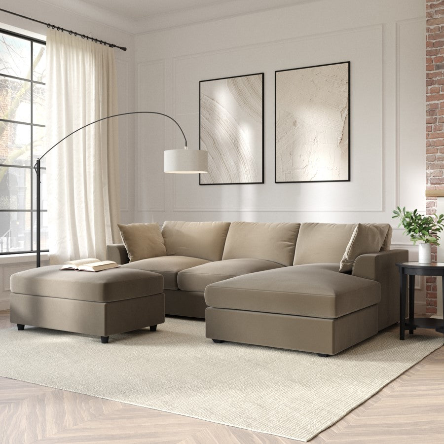 Verona Right Hand Chaise Corner Sofa and Footstool - luxury velvet corner sofa in grey by Vogue Vocus view 5