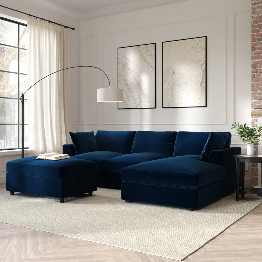 Verona Right Hand Chaise Corner Sofa and Footstool - luxury velvet corner sofa in grey by Vogue Vocus