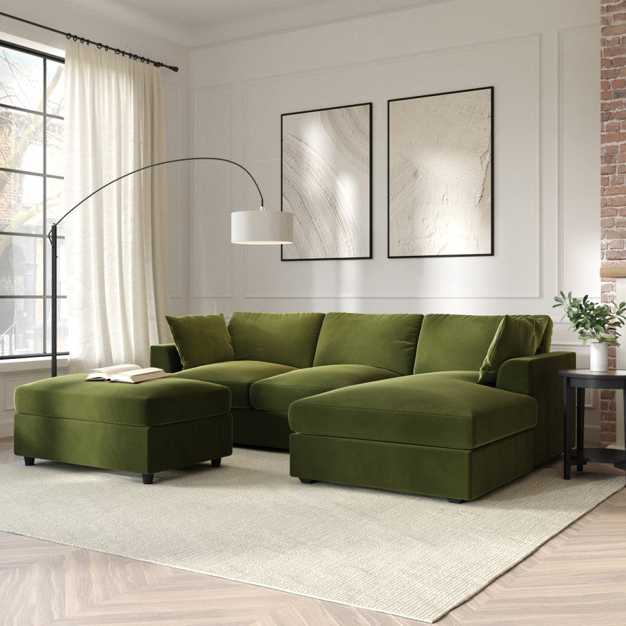 Verona Right Hand Chaise Corner Sofa and Footstool - luxury velvet corner sofa in grey by Vogue Vocus view 7