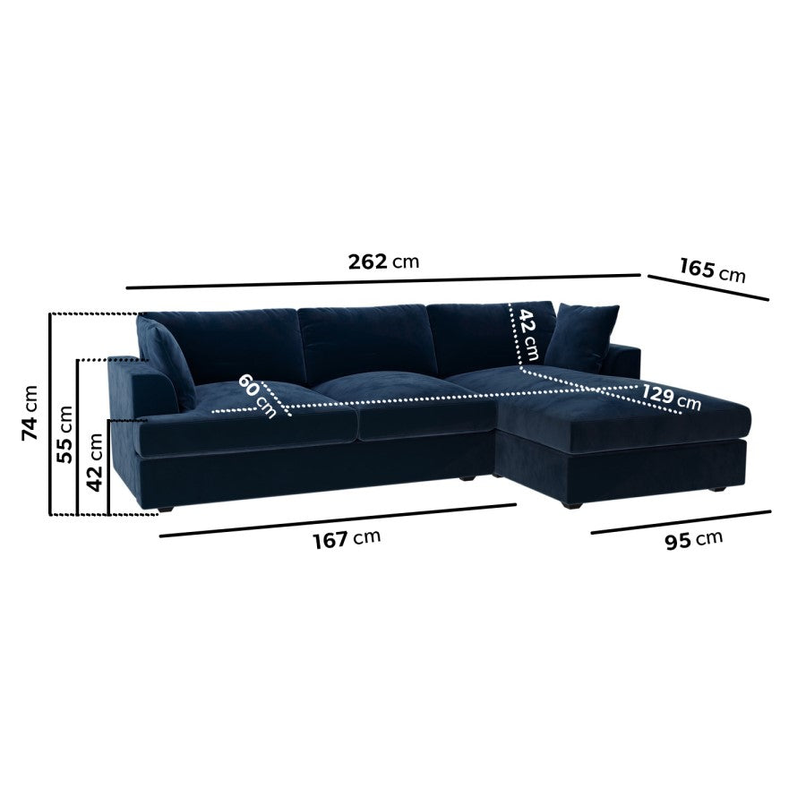 Verona Right Hand Chaise Corner Sofa and Footstool - luxury velvet corner sofa in grey by Vogue Vocus view 3