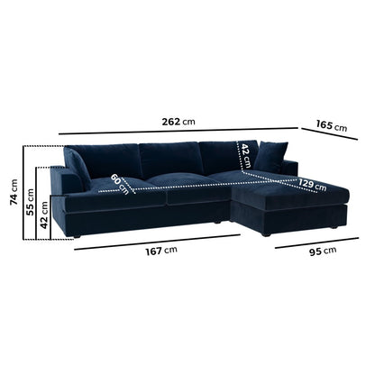 Verona Right Hand Chaise Corner Sofa and Footstool - luxury velvet corner sofa in grey by Vogue Vocus view 3