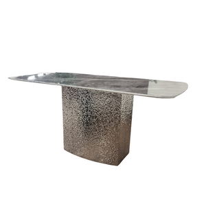 Roma Hammered Base Dining Table Collection - Crystal Grey Marble