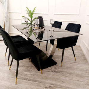 Venus Black Stone Dining Set with 4 Luna Chairs - Black Luna Chairs