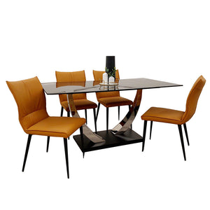 Venus Black Stone Dining Set with 4 Flora Chairs - Tan Flora Chairs