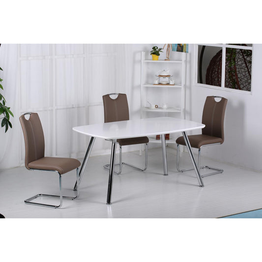 Vera High Gloss Dining Table Light Grey and Chrome - luxury dining furniture
