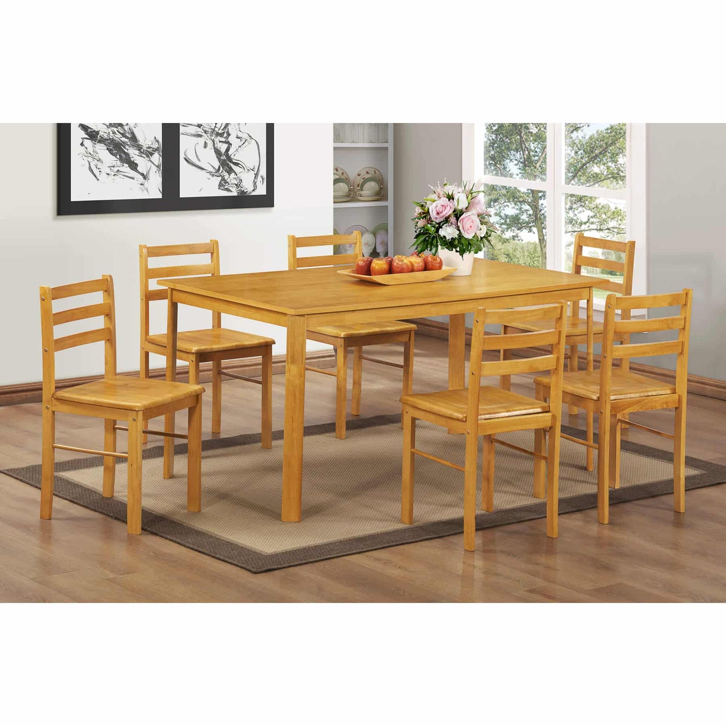 New York Large Dining Set with 6 Dining Chairs Natural Oak - luxury dining furniture