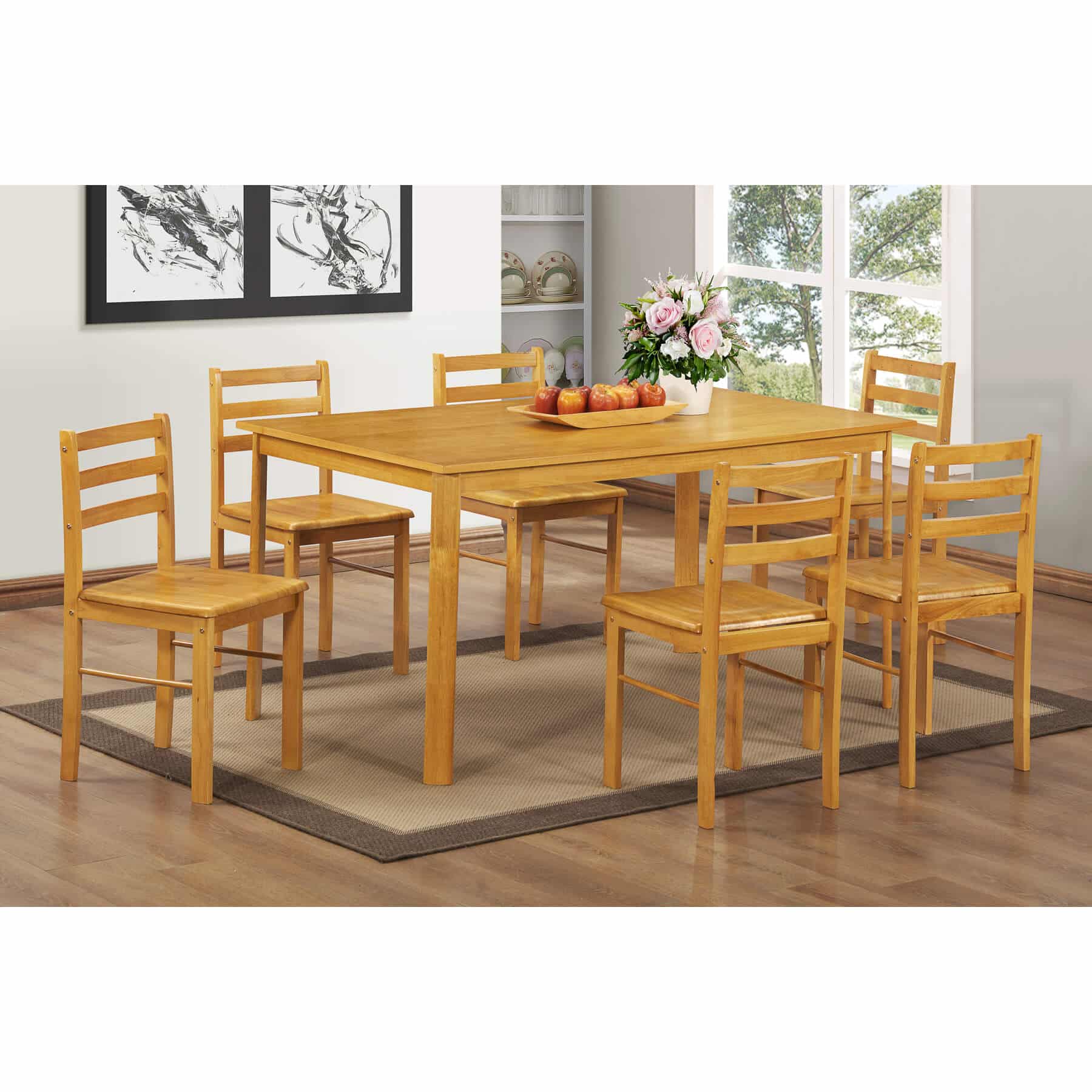 New York Large Dining Set with 6 Dining Chairs Natural Oak - luxury dining furniture