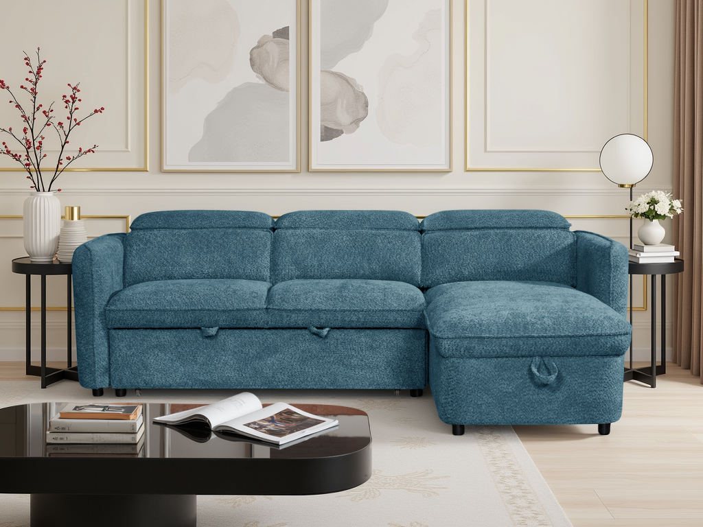 Valenza Universal Corner Sofa Bed in Blue