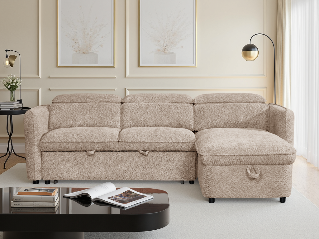 Valenza Universal Corner Sofa Bed in Beige