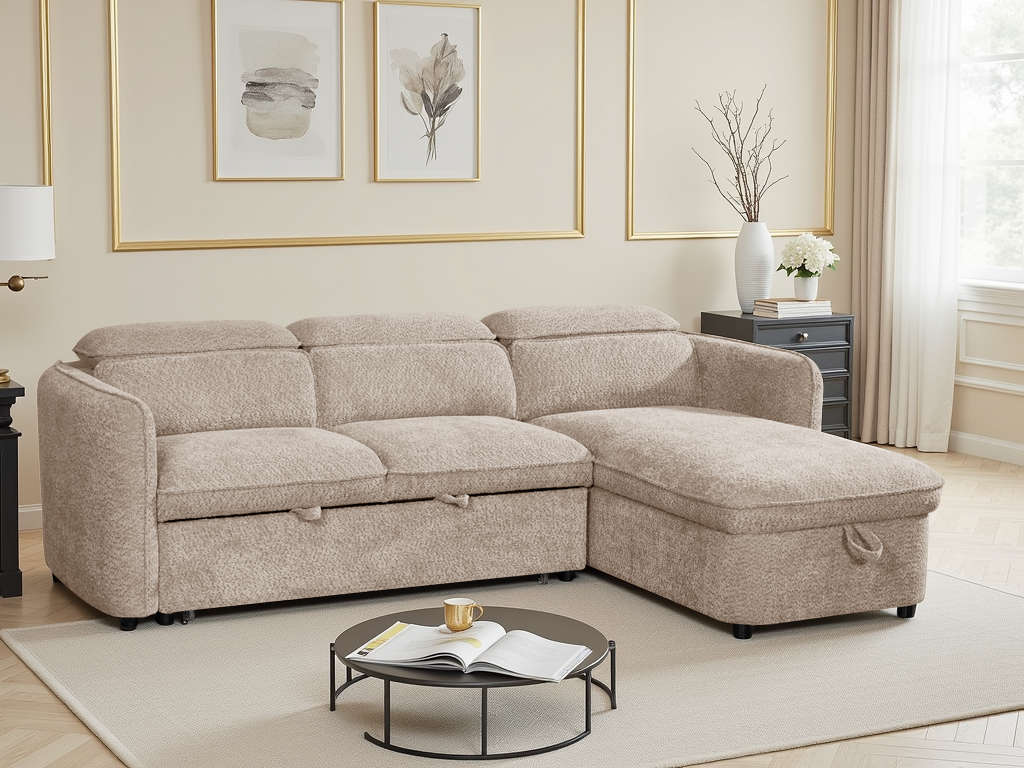 Valenza Universal Corner Sofa Bed in Beige