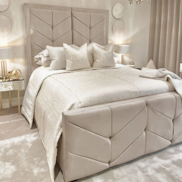 Ashton Pebble Velvet Premium Chevron Bed