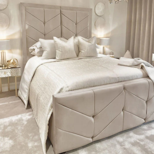 Ashton Pebble Velvet Premium Chevron Bed